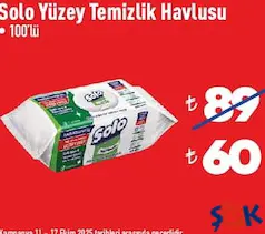 SOLO YÜZEY TEMİZLİK HAVLUSU 100'LÜ fiyat ve kampanya bilgisi